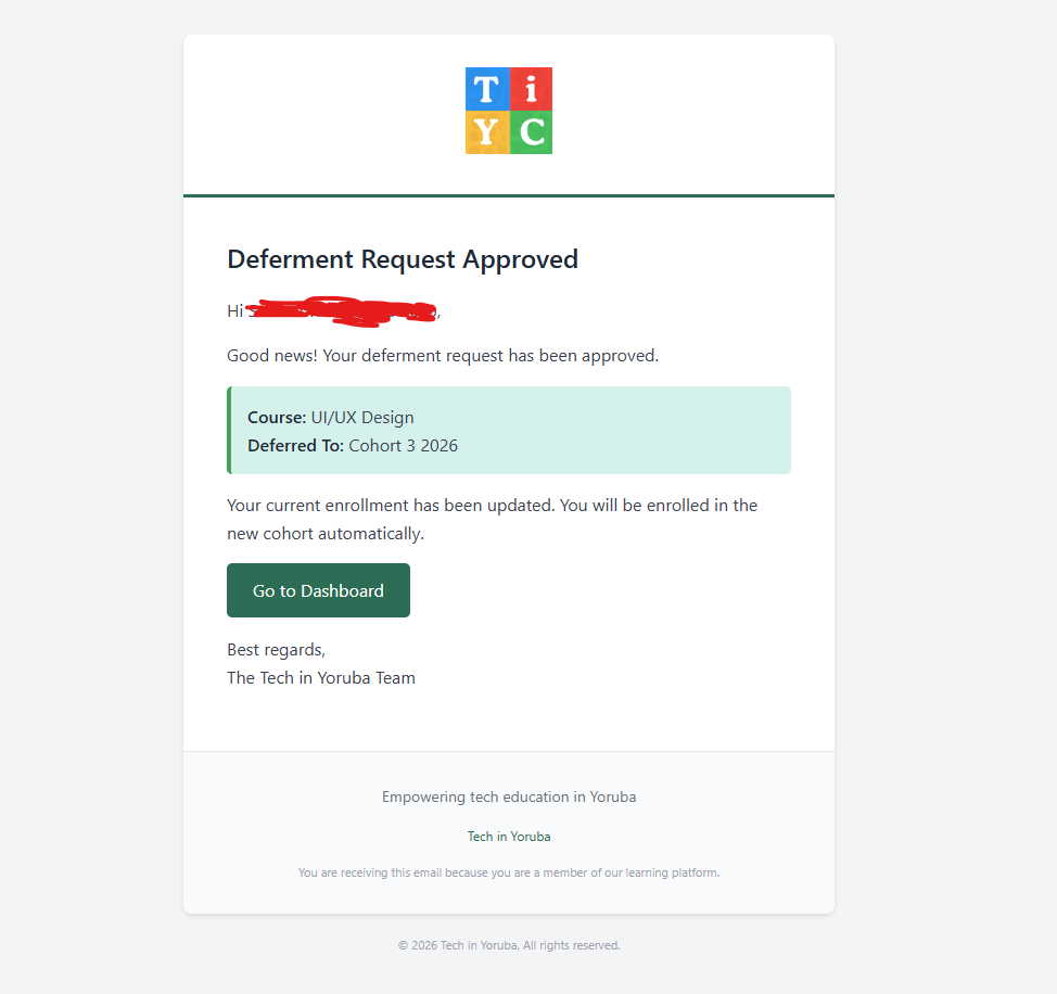 defernment request approved tech in yoruba